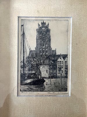 Marius Johannes Janssen - Dordrecht - Ets, Ingelijst kopen? Bied vanaf 45!
