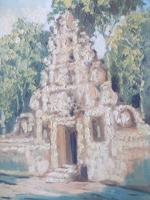 Niet of onleesbaar gesigneerd - Rijkversierde tempelingang - Olieverf op doek kopen? Bied vanaf 1!