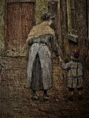 Niet of onleesbaar gesigneerd - omstreeks 1920 - grote Aquarel "Moeder en kind te Delft" gesigneerd kopen? Bied vanaf 10!