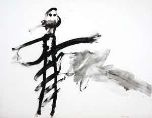 Jef Diederen - Inkt op papier, Compositie met figuur verkocht voor € 150!