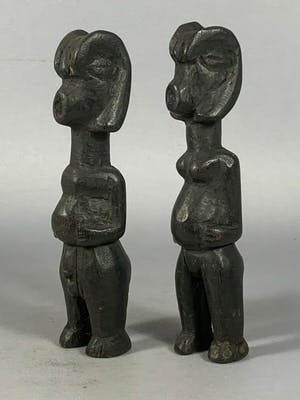 Baule - 201020 - Very Old and Rare Tribal used African 2 Baule figure - Iv. Coast. kopen? Bied vanaf 65!