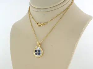 18k gouden collier met hanger met saffier en briljant geslepen diamant tot0.12ct kopen? Bied vanaf 365!