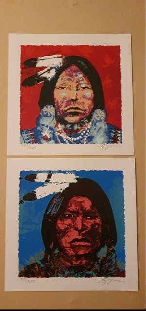 Espen Hagen - 2x Kleurenzeefdruk Indiaan gesigneerd kopen? Bied vanaf 20!
