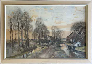 Herman Paradies - Landschap met boerderij, boer en schapen kopen? Bied vanaf 650!