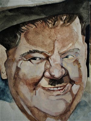 Maus Slangen - (Semarang 1948-) Knap geschilderde Aquarel "Laurel and Hardy" gesigneerd kopen? Bied vanaf 10!