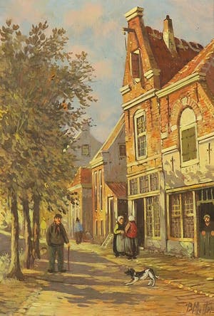 Niet of onleesbaar gesigneerd - Olieverf op paneel, Straatgezicht kopen? Bied vanaf 1!