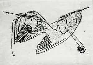 Willem Hussem - Abstracte compositie, droge naald ets - 1982 verkocht voor € 50!