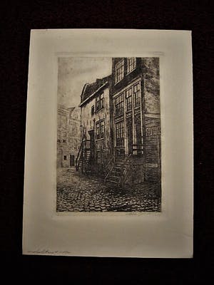 Johannes Josseaud - Mooie sfeervolle ETS Amsterdam "Driehoekstraat Jordaan" ca. 1910 kopen? Bied vanaf 1!