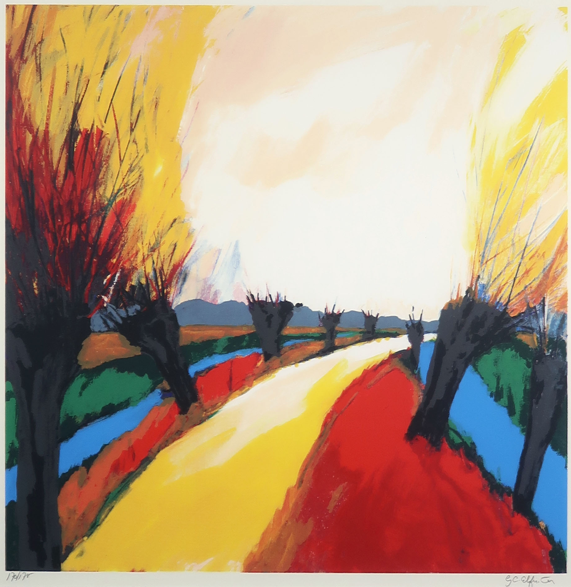 Gerda Elfring - Zeefdruk, Wilgenlandschap - Ingelijst kopen? Bied vanaf 20!