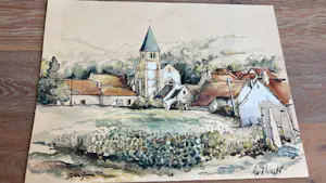 Buy Ru de Vries - Dorpsgezicht met kerk (Bourgogne)? Bid from 125!