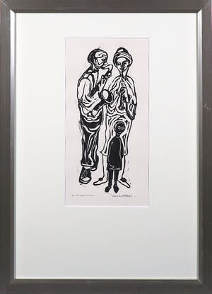 Fon Klement - Houtsnede, Het Kind en de Clowns - Ingelijst kopen? Bied vanaf 50!