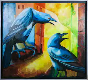 Buy Pieter Vriends - Olieverf op doek, Kraaien - Ingelijst? Bid from 180!