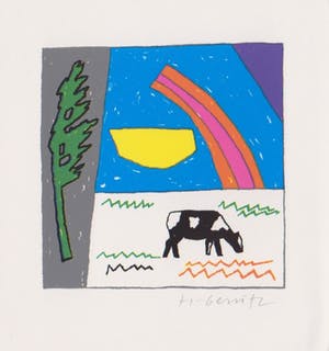 Harrie Gerritz - Twee handgesigneerde lithografien: Koe en Schildersezel kopen? Bied vanaf 20!