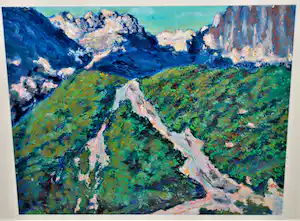 Jacobus Doeser - groot en bijna abstract landschap in de bergen verkocht voor € 195!