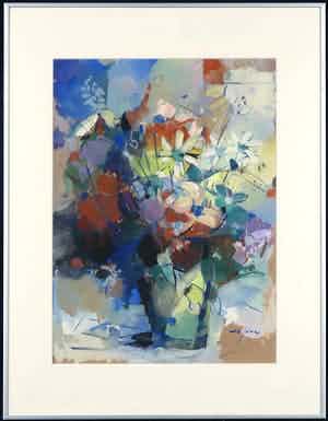 Fedde de Jong - Gouache, Bloemstilleven II - Ingelijst verkocht voor € 80!