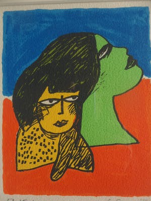Corneille - Zeefdruk met titel, "Visage et chat jaune ". kopen? Bied vanaf 120!
