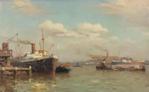 Henk Dekker - Olieverf op doek, Havengezicht - Ingelijst kopen? Bied vanaf 200!