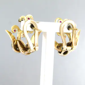 RETRO 18k goud en zilver oorclips in een vorm van vogel met robijn en diamant kopen? Bied vanaf 725!