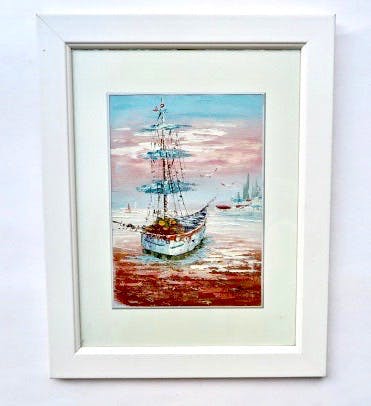 Niet of onleesbaar gesigneerd - Zeezicht met Zeilschip - Pastel olieverf - Gesigneerd met James kopen? Bied vanaf 1!