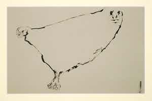 Melle Oldeboerrigter - Inkttekening op geschept papier, Fantasiefiguur verkocht voor € 1!