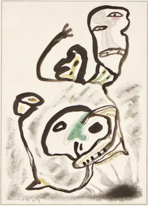 Lucebert - Tekening in inkt en aquarel met typische Lucebert figuren kopen? Bied vanaf 1250!