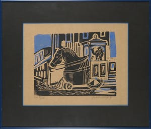 Frenk van Heeswijk - Linosnede, Paard en wagen kopen? Bied vanaf 1!