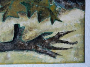 Piet Snel - Acrylverf en pastel , Surrealistisch landschap - 1965 kopen? Bied vanaf 40!