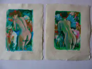 Annemarie de Groot - 2 Zeefdrukken, Titels , "Naakt in de tuin III & IV". verkauft für € 35!