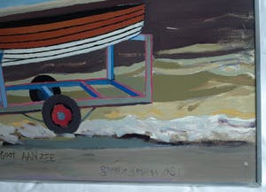 Greetje Grijpma - (1931-2013) Olieverf op paneel, ingelijst , “Boot aan zee” – 1981 kopen? Bied vanaf 50!