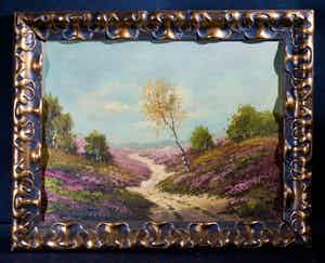 Niet of onleesbaar gesigneerd - heide landschap met berkeboom verkocht voor € 1!