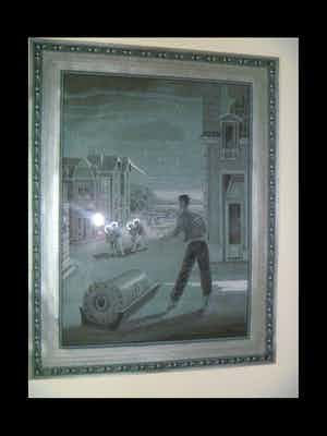 Bernard Verhoeven - laatste kans : Moderne aquarel en gouache van de vier heiligen bij nacht verkocht voor € 95!