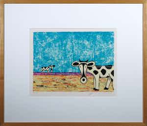 Michiel Molenaar - Zeefdruk, Two Cows - Ingelijst verkocht voor € 35!