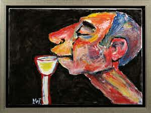 Martin van Wordragen - Gemengde techniek op doek, Fijnproever - Ingelijst verkocht voor € 250!