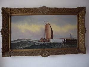 Niet of onleesbaar gesigneerd - Olieverf op doek, Boot met zeezicht kopen? Bied vanaf 10!