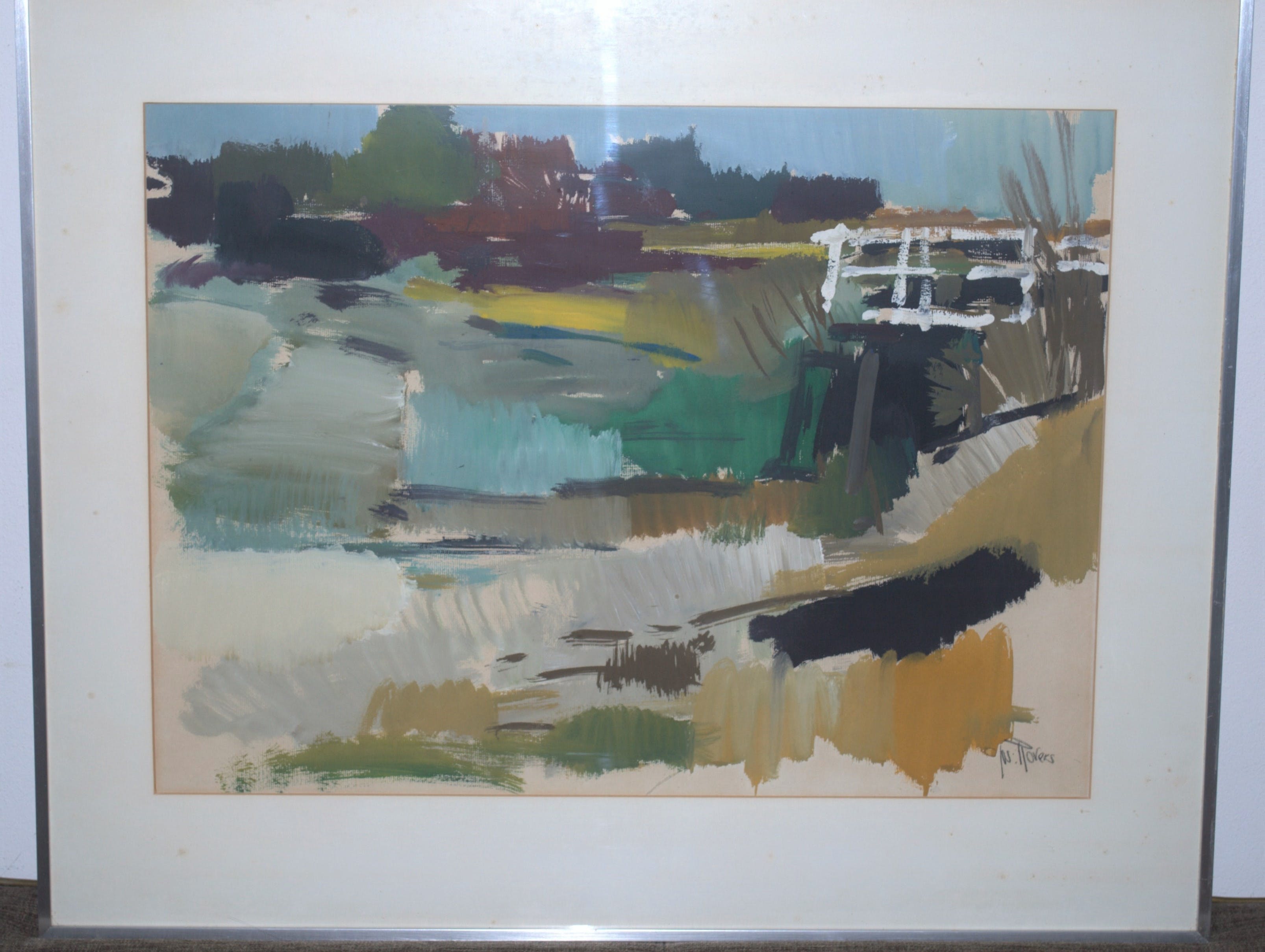 Jos Rovers - landschap met brug, zeer grote gouache  kopen? Bied vanaf 160!