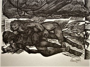 Lou Strik - Vermaard Graficus - Hout/Linosnede - Face,Hands,Lovers- gesigneerd kopen? Bied vanaf 14!