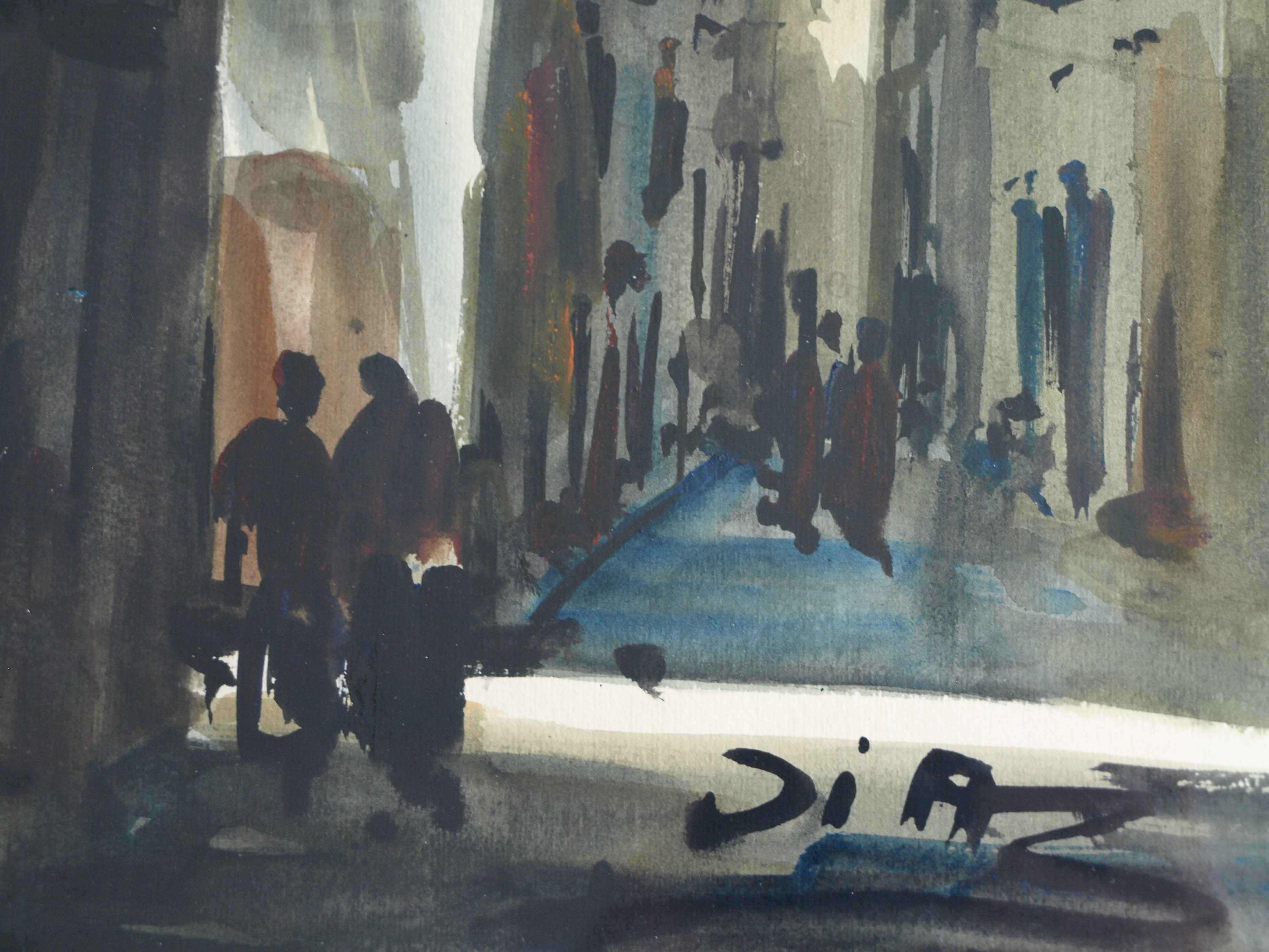 Niet of onleesbaar gesigneerd - Europese School - Aquarel – Straatje – gesigneerd & ingelijst  kopen? Bied vanaf 1!