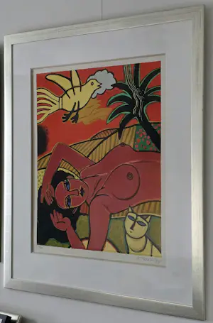 Corneille - Roze vrouw met vogel en kat - Gesigneerd - 1994 kaufen? Bieten Sie von 550!