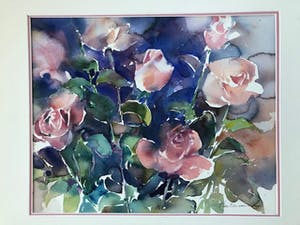 Hen Euverman - stilleven met bloeiende roze rozen kopen? Bied vanaf 50!