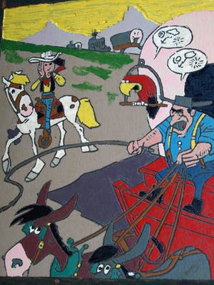 Curiosa - 12 Uit linoleum gesneden covers Lucky Luke – Groot – jaren ‘70 kopen? Bied vanaf 1!