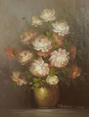 Robert Cox - Olieverf op board, Bloemstilleven - Ingelijst kopen? Bied vanaf 50!