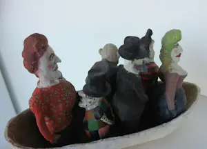 Werner Lehmann - Keramiek, Carnaval / Figuren in bootje + boekje! kopen? Bied vanaf 300!