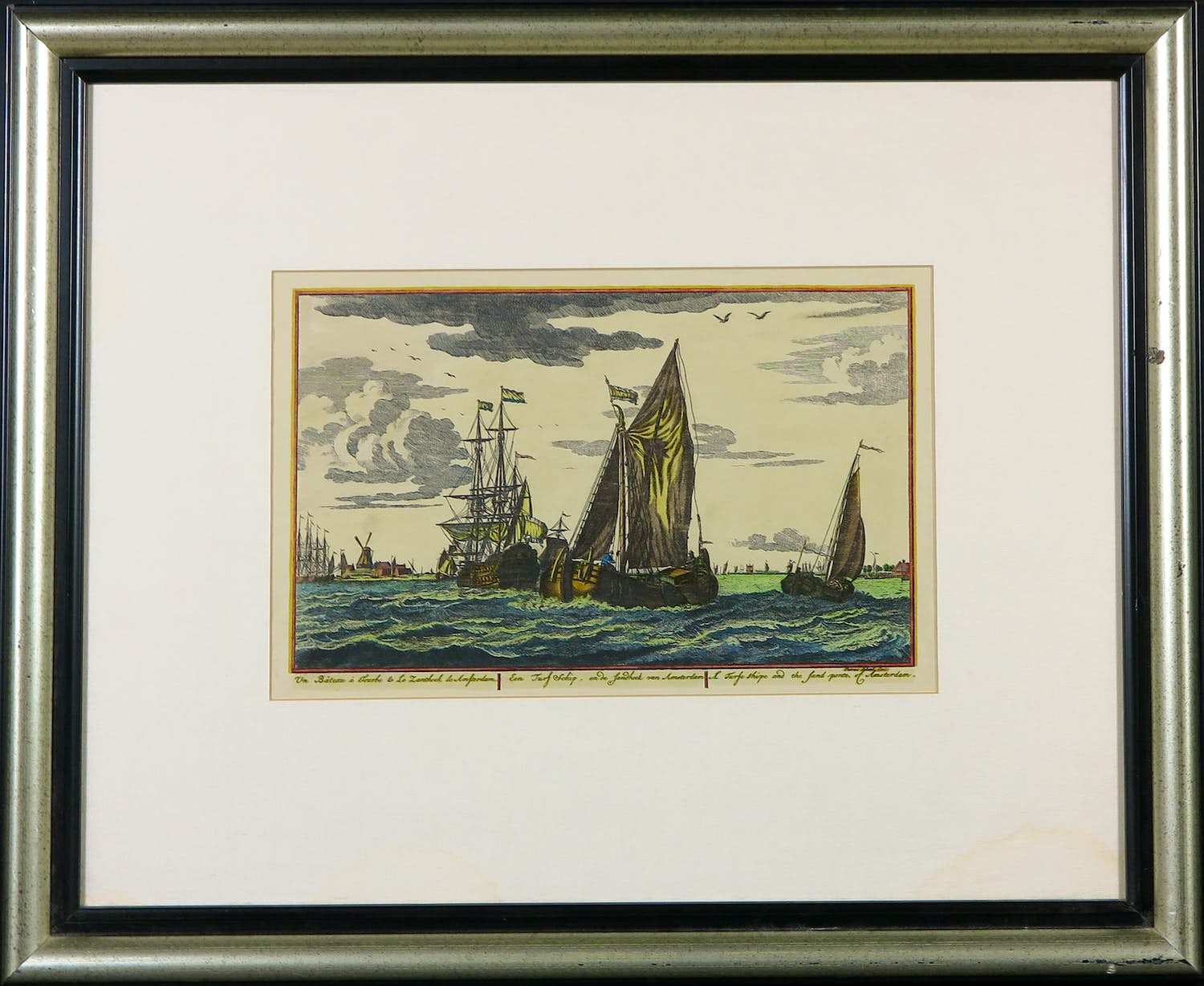 Pieter Schenk - Een Turf Schip, en de sandhoek van Amsterdam - Ingelijst verkocht voor € 1!