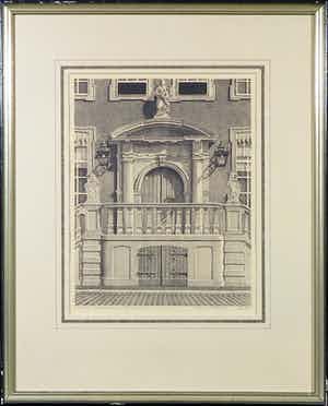 Jan Strube - Ets, Bredaasch Stadhuis - Ingelijst verkocht voor € 35!