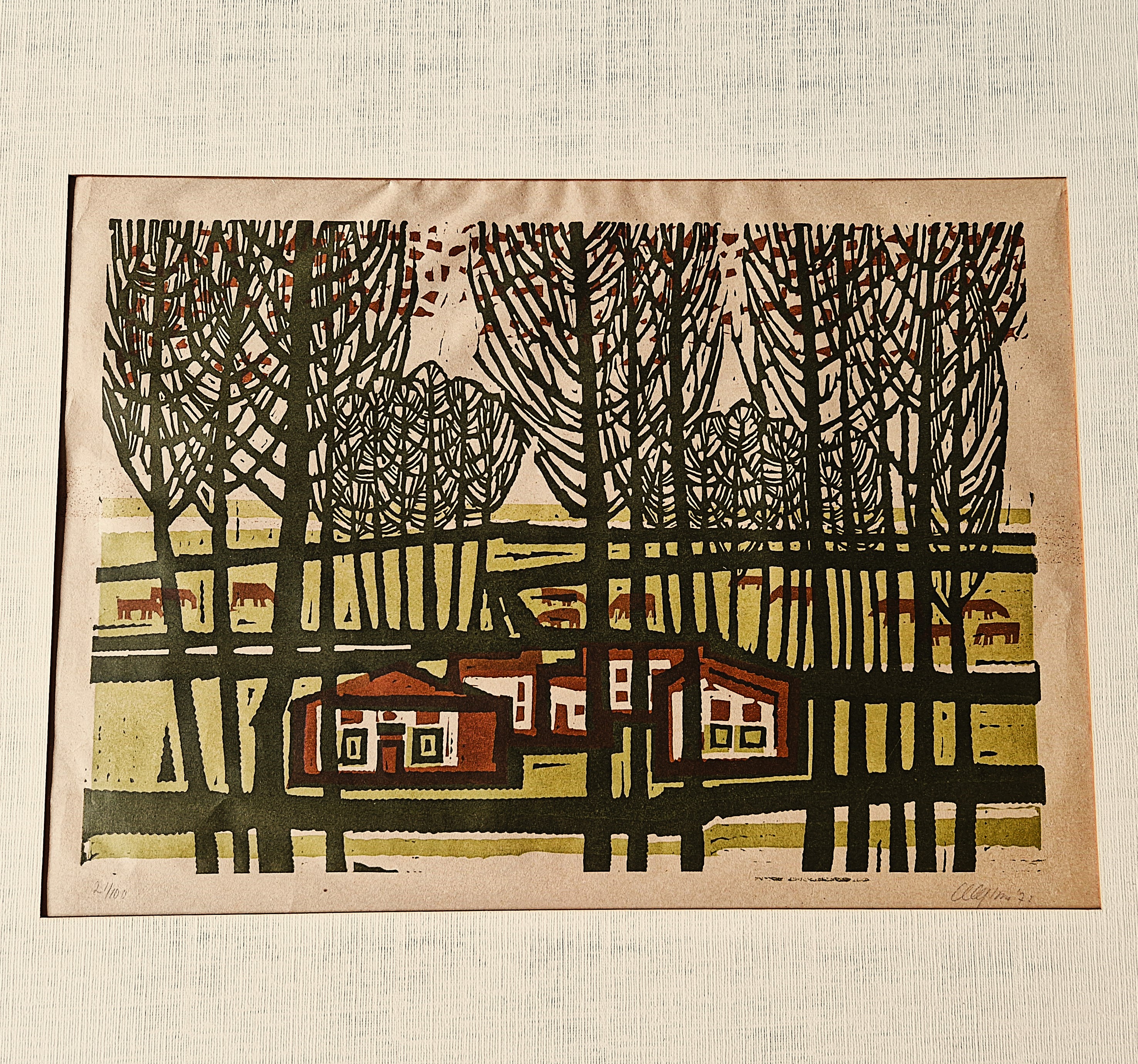 Buy Akke Sins - grote 1971 kleuren linosnede "landschap" oplage (100) - potloodgesigneerd? Bid from 52!