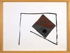 Tjeng Sit Oey - Collage met inkt en krijt, Zonder titel- Ingelijst verkocht voor € 100!