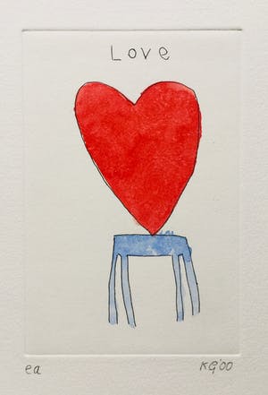 Klaas Gubbels - ets met aquarel ingekleurd ‘Love’ - 2000 kopen? Bied vanaf 225!