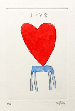 Klaas Gubbels - ets met aquarel ingekleurd ‘Love’ - 2000 verkocht voor € 225!