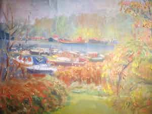 Klaas de Poel - Boten. Oever met treurwilg. verkocht voor € 49!