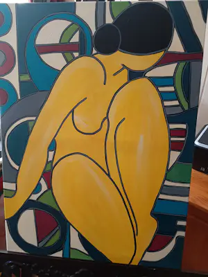 Patricia Kleyman - Acryl op doek. Titel, "Nu au vase rouge sur fond de cubisme " kopen? Bied vanaf 160!